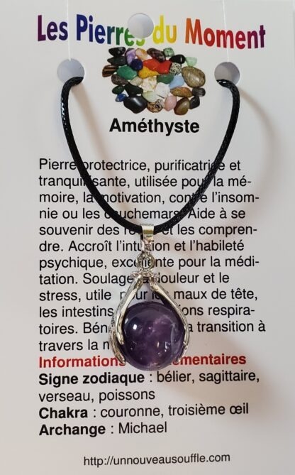 collier bille main amethyste