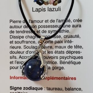 collier bille main lapis lazuli