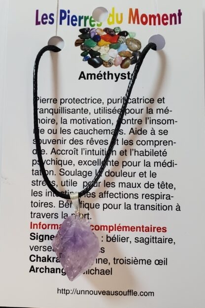 collier brute améthyste pointe