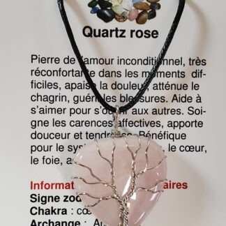 collier coeur arbre de vie quartz rose