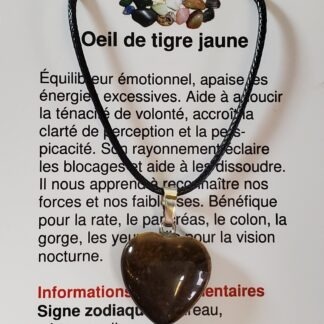 collier coeur oeil de tigre jaune