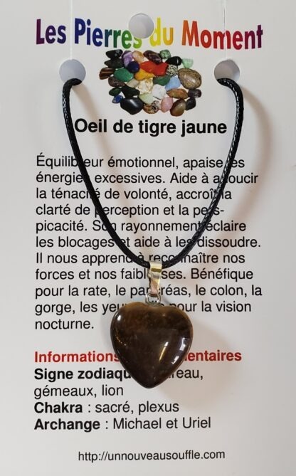 collier coeur oeil de tigre jaune