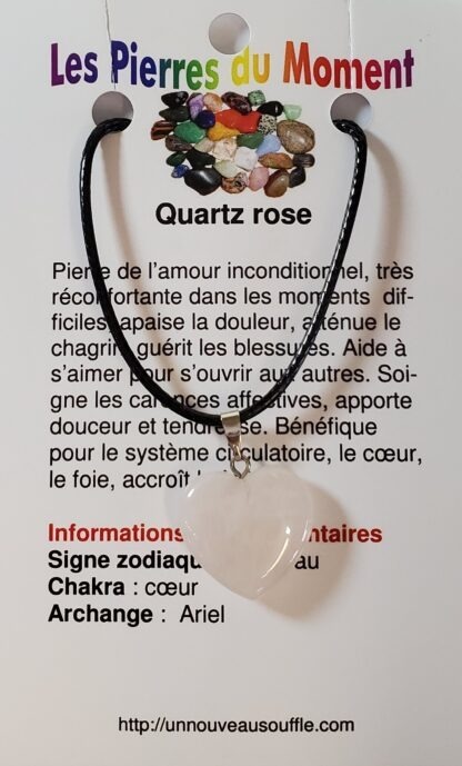 collier coeur quartz rose