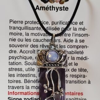 collier pointe 3 pierres amethyste
