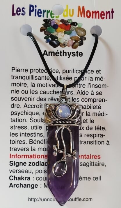 collier pointe 3 pierres amethyste