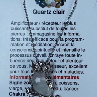 Collier hibou - quartz clair