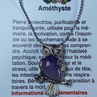 Collier hibou - améthyste