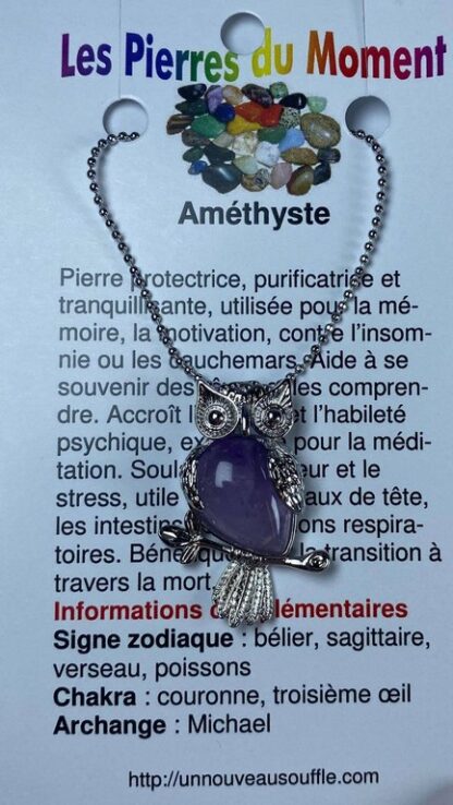 Collier hibou - améthyste