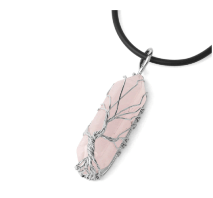 Collier arbre de vie - quartz rose