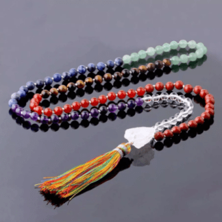 Collier mala chakra et quartz clair