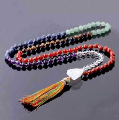 Collier mala chakra et quartz clair
