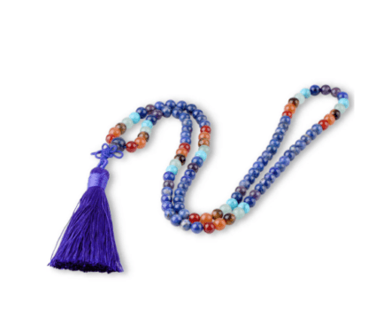 Collier mala lapis lazuli avec pierres des chakra