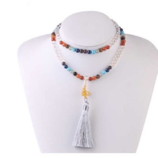 Collier mala quartz clair avec pierres des chakras