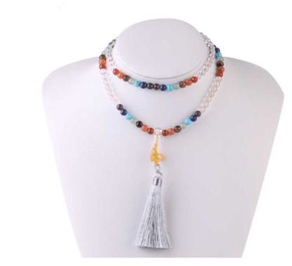 Collier mala quartz clair avec pierres des chakras