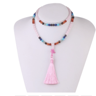 Collier mala quartz rose avec pierres des chakras