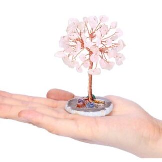 Arbre quartz rose sur tranche d'agate