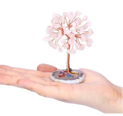 Arbre quartz rose sur tranche d'agate