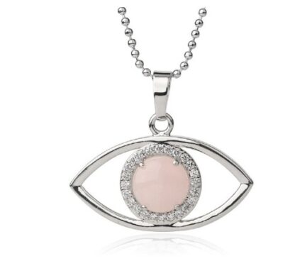 Collier œil de protection - quartz rose