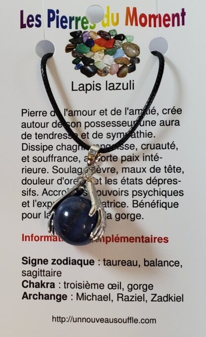 collier bille main lapis lazuli