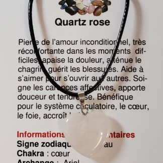 collier coeur quartz rose